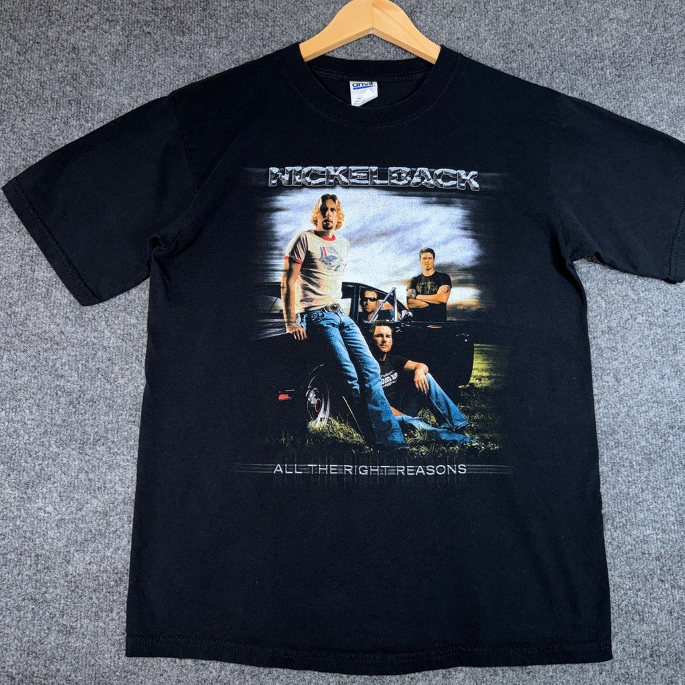 Anvil Nickelback All The Right Reasons Tour Tee Mens Medium Black Vintage Y2K